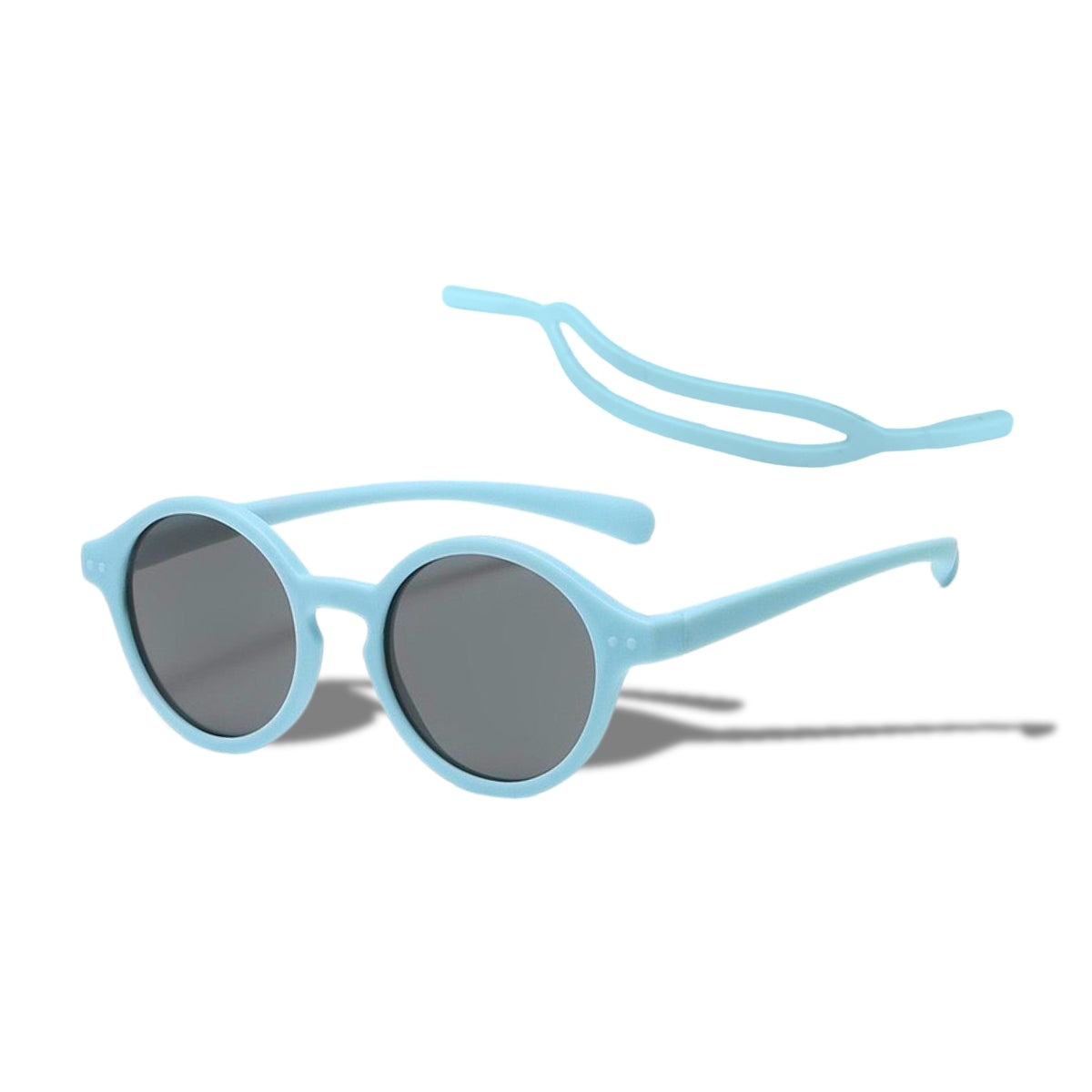 Blue Breeze Baby Sunglasses with detachable rubber head strap. Round Frames. For babies 6M-3Y old.