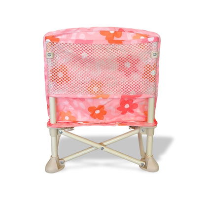 Bloom Portable Baby Highchair with detachable tray. Comes in a carry bag. For kids aged 6M-3Y. Image depicts chair back view
